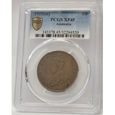 AUSTRALIA 1925 . ONE 1 PENNY . PCGS XF45 . BROKEN N